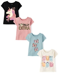 Baby And Toddler Girls Animal Graphic Tee 5-Pack