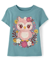 Toddler Girls Flower Owl Graphic Tee