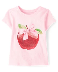 Toddler Girls Apple Bow Graphic Tee