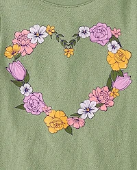 Toddler Girls Floral Heart  Graphic Tee