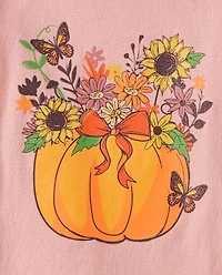 T-shirt graphique à motif citrouille florale pour fille