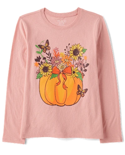T-shirt graphique à motif citrouille florale pour fille