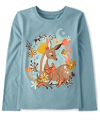 Girls Floral Deer Graphic Tee