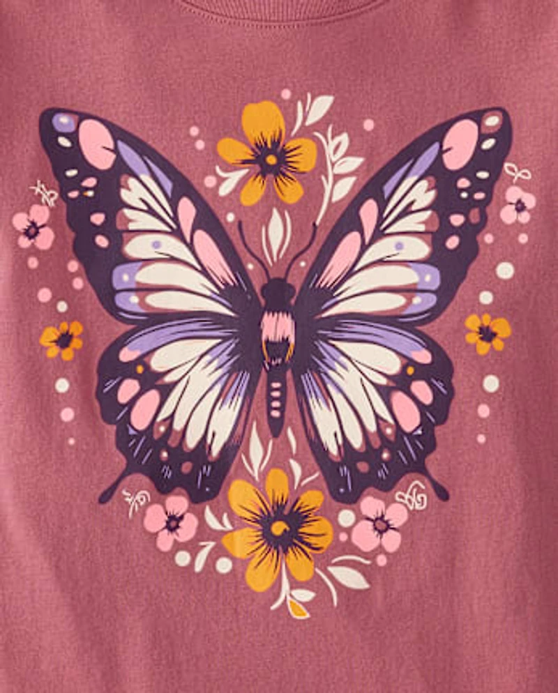 Girls Floral Butterfly Graphic Tee