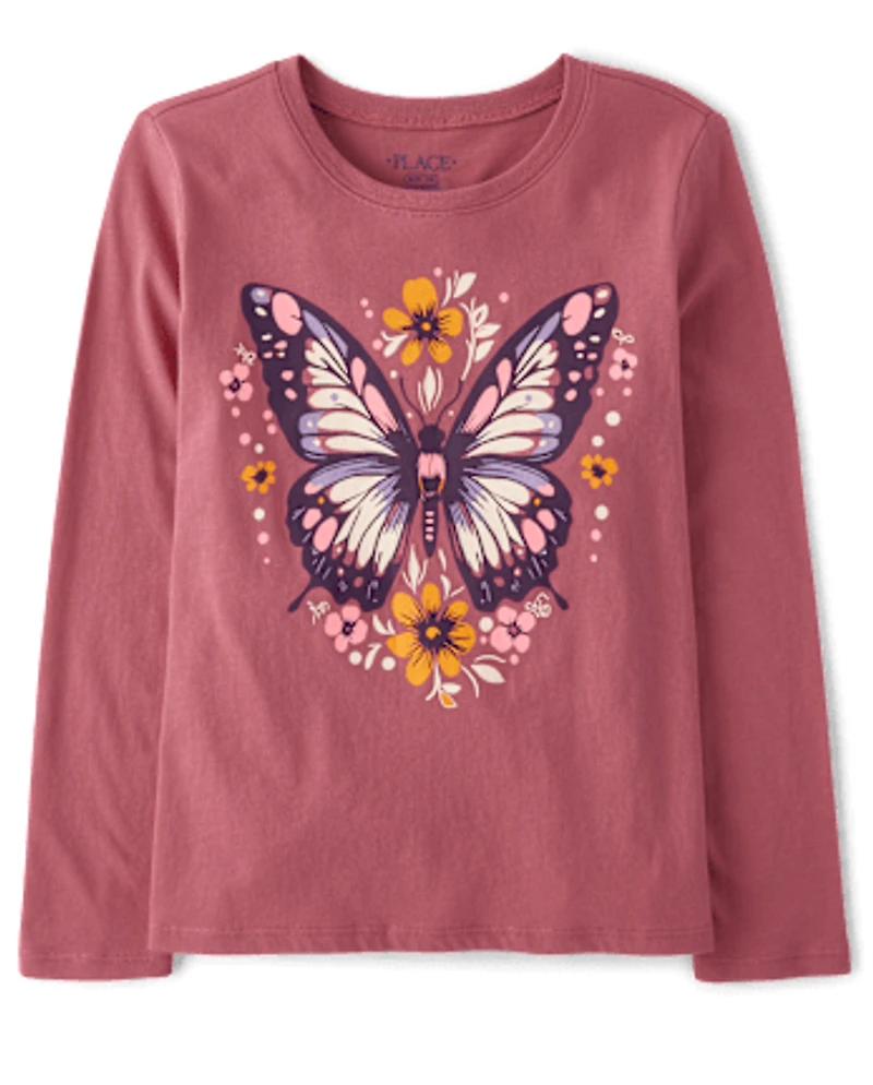 Girls Floral Butterfly Graphic Tee