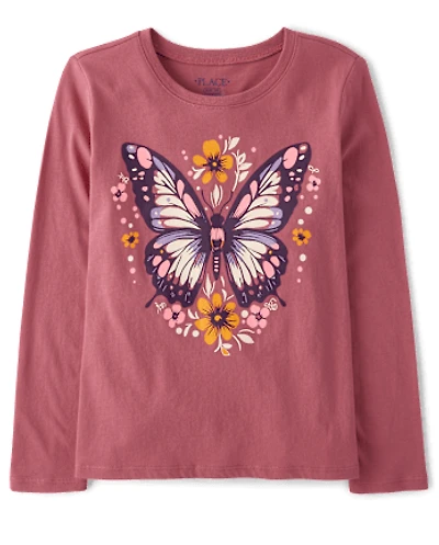 Girls Floral Butterfly Graphic Tee