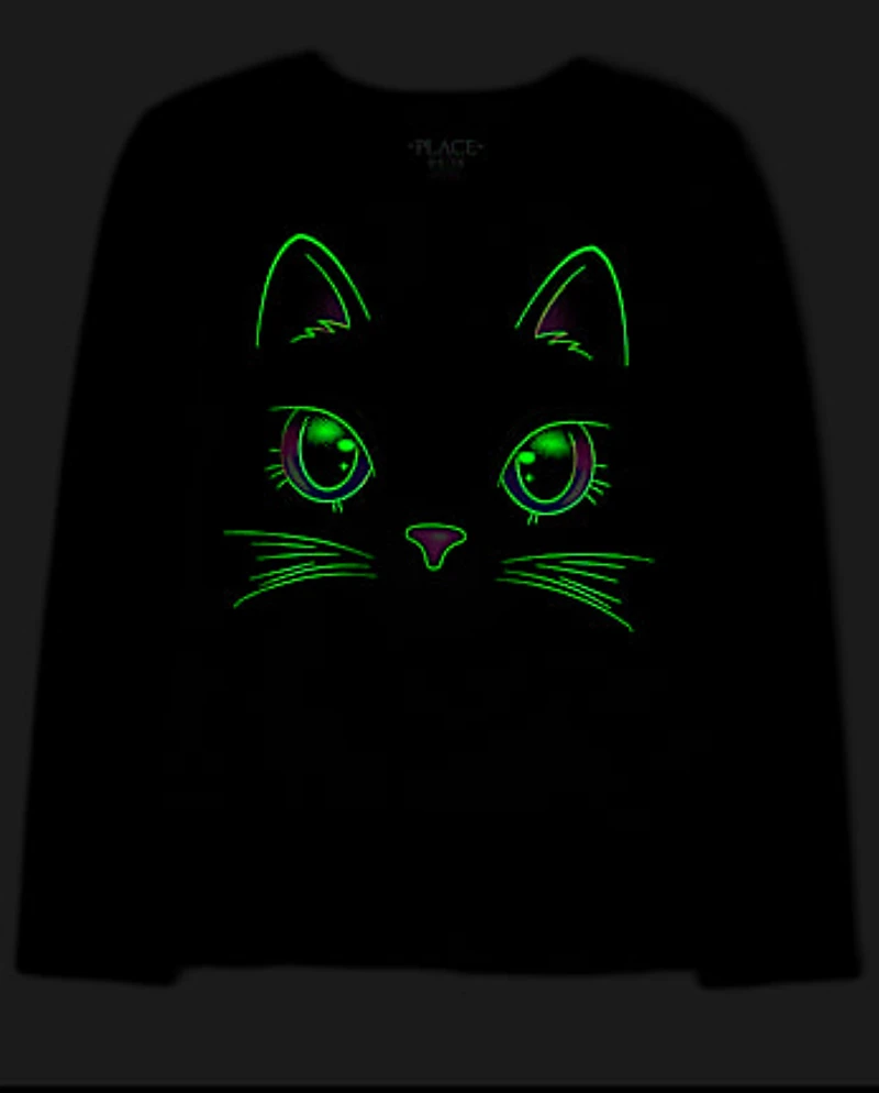 Girls Glow Cat Graphic Tee