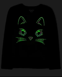 Girls Glow Cat Graphic Tee