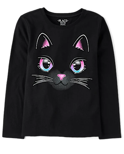Girls Glow Cat Graphic Tee