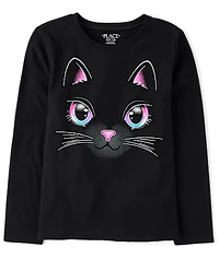 Girls Glow Cat Graphic Tee