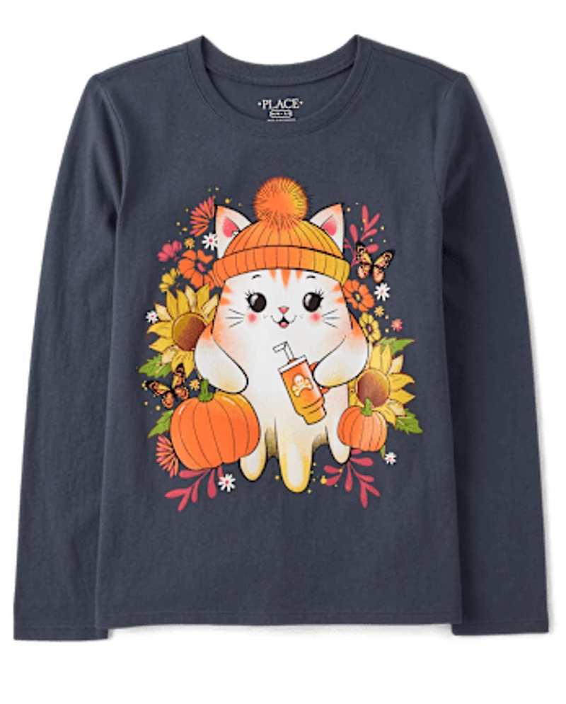 Girls Ghost Cat Graphic Tee