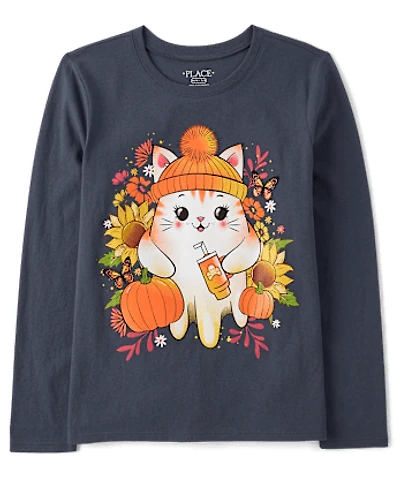 Girls Ghost Cat Graphic Tee