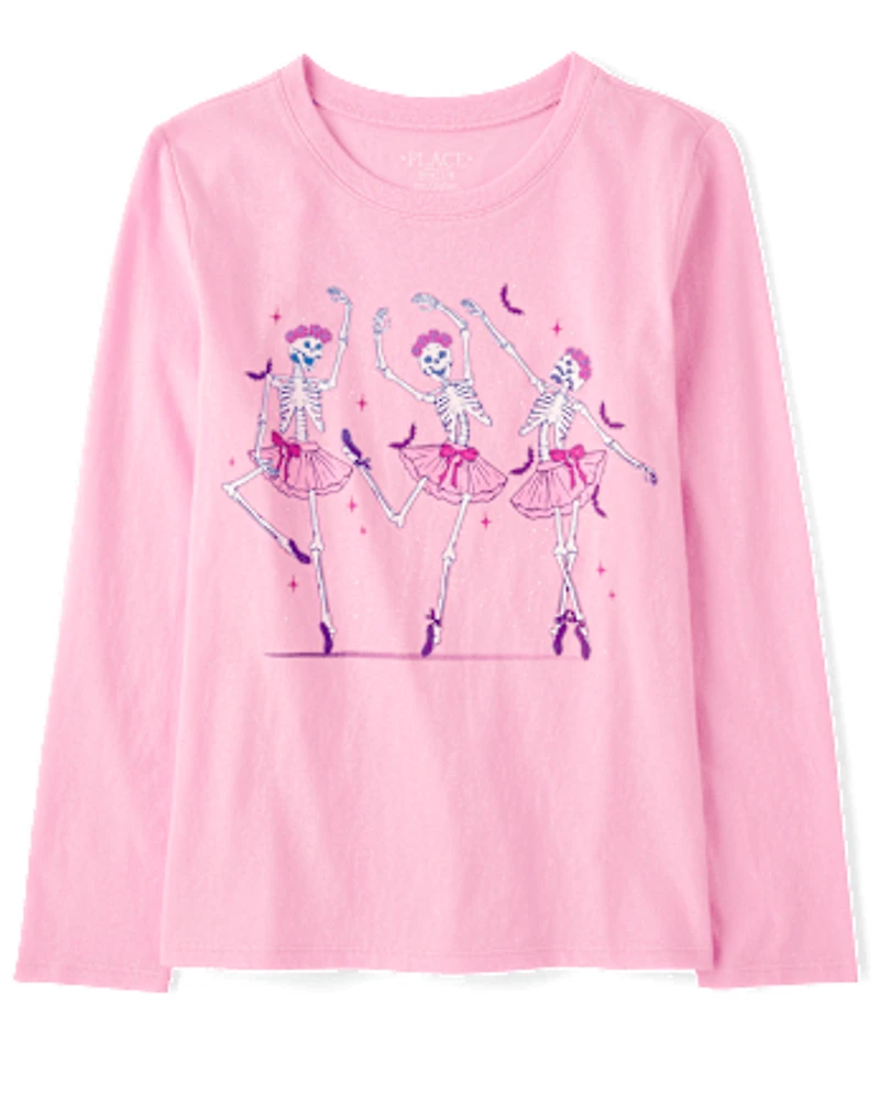 T-shirt graphique ballerines squelettes pour filles