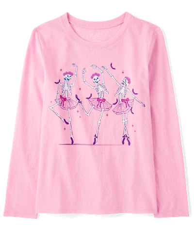 T-shirt graphique ballerines squelettes pour filles