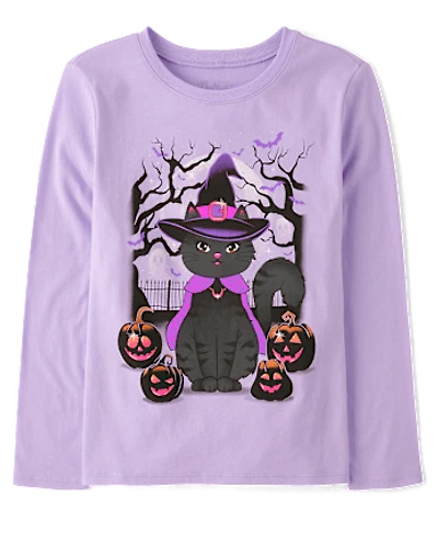 Girls Witch Cat Graphic Tee