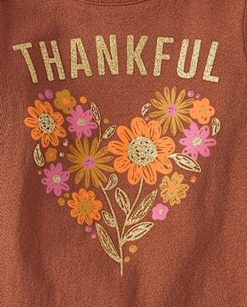 Baby And Toddler Girls Thankful Flower Heart Graphic Tee