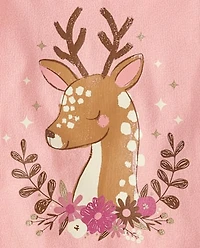 Baby And Toddler Girls Floral Deer Graphic Tee