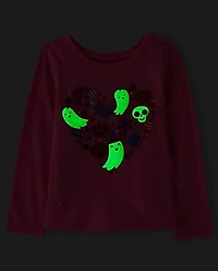 Baby And Toddler Girls Glow Halloween Doodles Graphic Tee