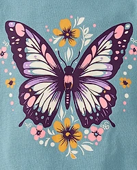 T-shirt graphique à motif floral et papillon pour bébé petite fille