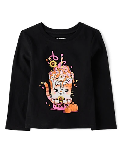Baby And Toddler Girls Cat Drink Graphic Tee