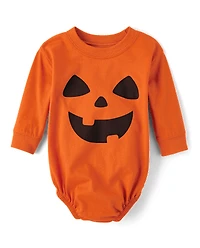 Baby Pumpkin Face Graphic Bubble Bodysuit
