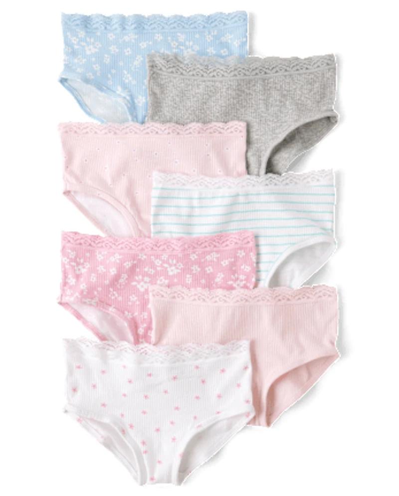 Girls Floral Ribbed Hipster Underwear 7-Pack