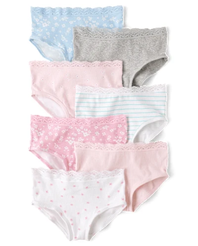 Girls Floral Ribbed Hipster Underwear 7-Pack