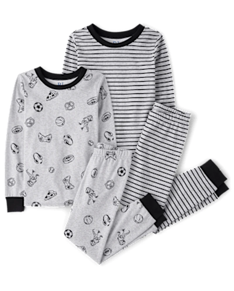 Boys Striped Icon Snug Fit Cotton Pajamas 2-Pack