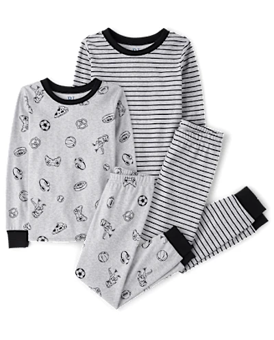 Boys Striped Icon Snug Fit Cotton Pajamas 2-Pack
