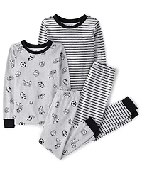 Boys Striped Icon Snug Fit Cotton Pajamas 2-Pack