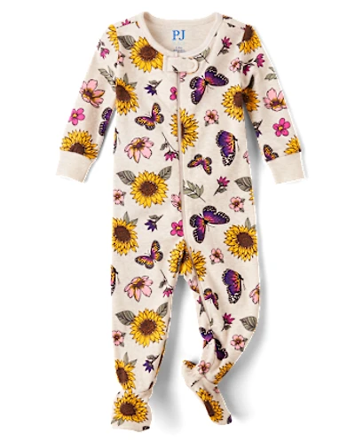 Baby And Toddler Girls Sunflower Snug Fit Cotton Footed One Piece Pajamas
