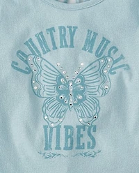Girls Embellished Graphic Eyelet Top