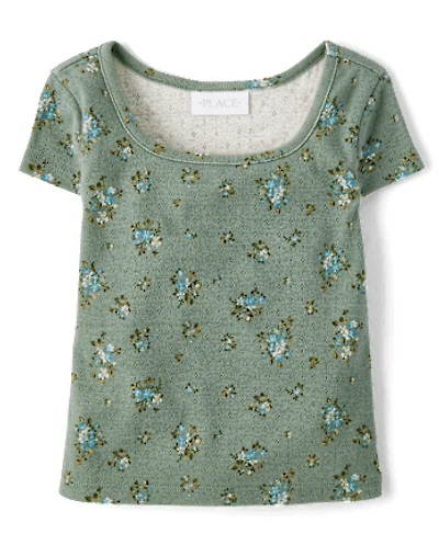 Girls Floral Pointelle Baby Tee
