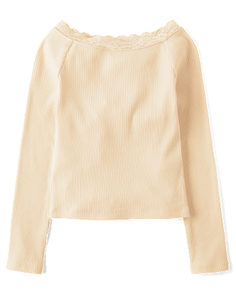 Girls Ribbed Off Shoulder Top