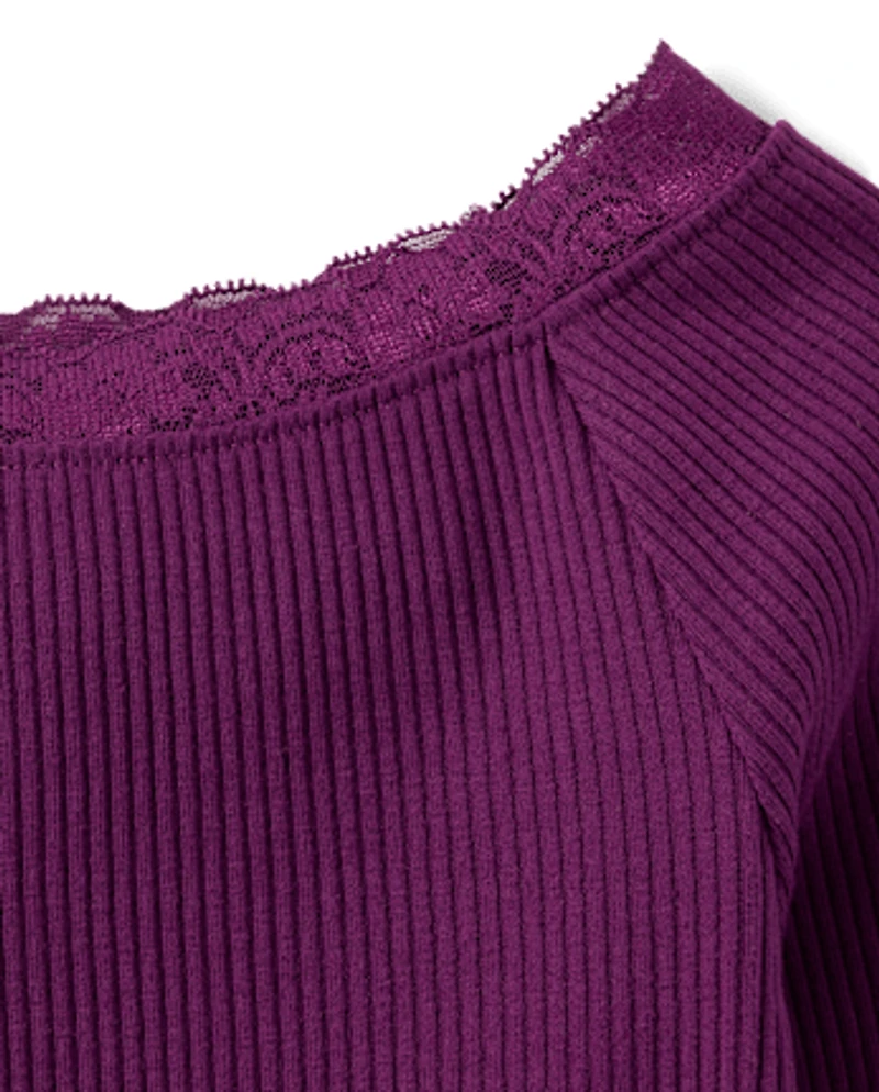 Girls Ribbed Off Shoulder Top