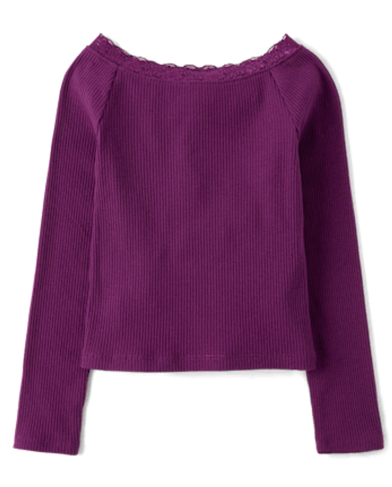 Girls Ribbed Off Shoulder Top
