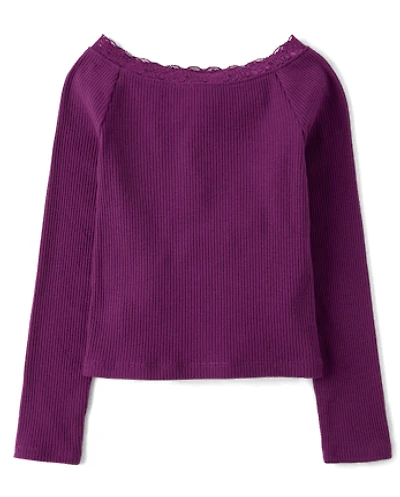 Girls Ribbed Off Shoulder Top