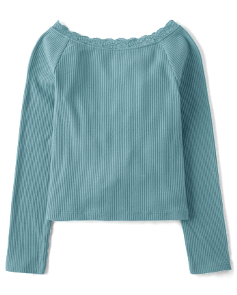 Girls Ribbed Off Shoulder Top