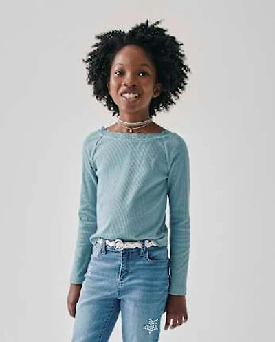 Girls Ribbed Off Shoulder Top