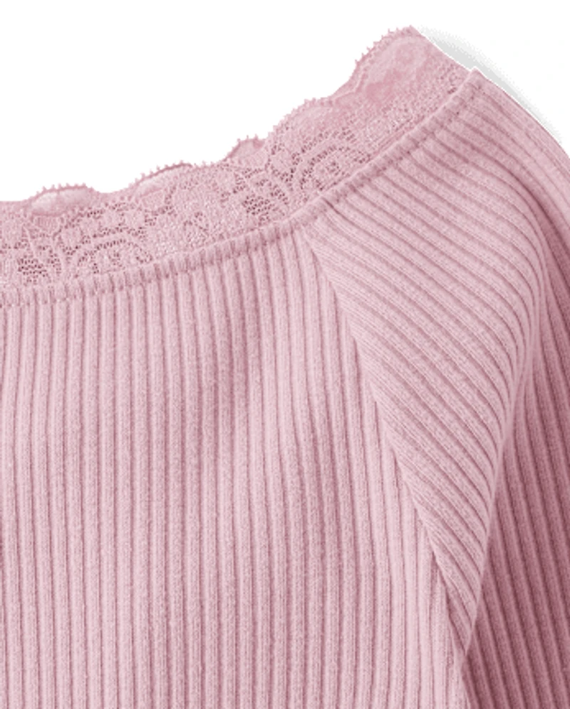 Girls Ribbed Off Shoulder Top