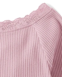 Girls Ribbed Off Shoulder Top