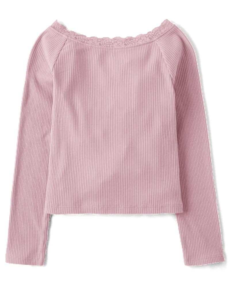 Girls Ribbed Off Shoulder Top