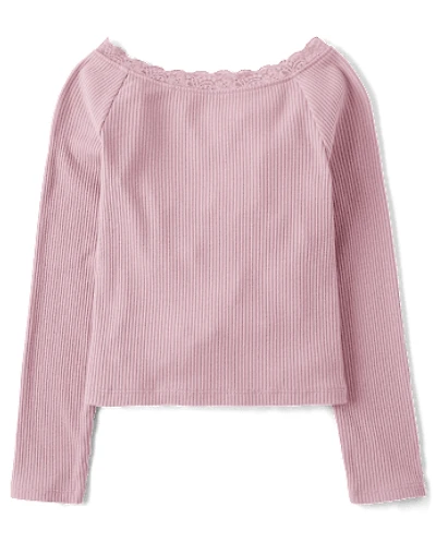 Girls Ribbed Off Shoulder Top