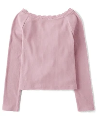 Girls Ribbed Off Shoulder Top