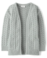 Girls Metallic Stitched Open Front Cardigan