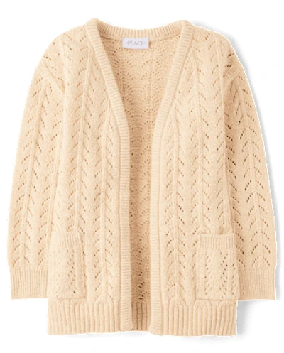 Girls Metallic Stitched Open Front Cardigan