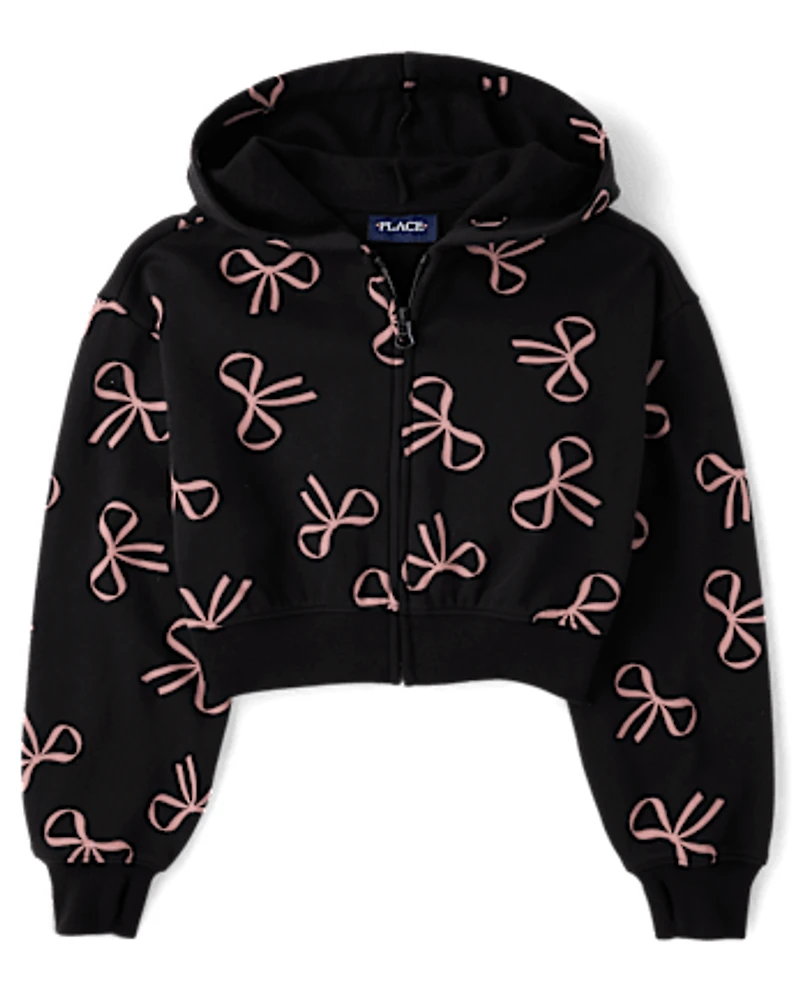Girls Print Fleece Zip Up Hoodie