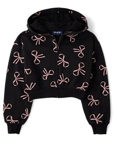 Girls Print Fleece Zip Up Hoodie