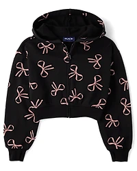 Girls Print Fleece Zip Up Hoodie