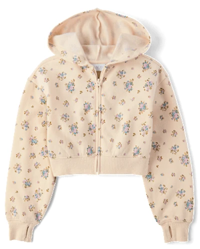 Girls Print Fleece Zip Up Hoodie